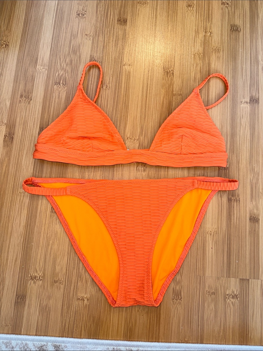 SOLID & STRIPED Orange Ribbed Triangle Bikini